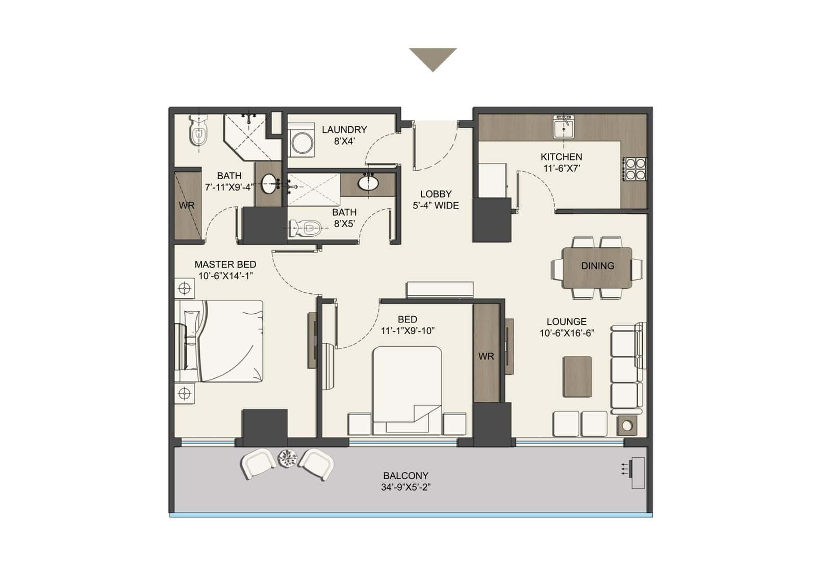 2 Bed Apartment Floor Plan